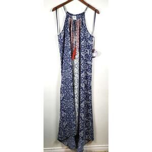 NWT Knox Rose Blue Boho Floral Halter Maxi Dress Cottagecore Vacation Sz 2XL